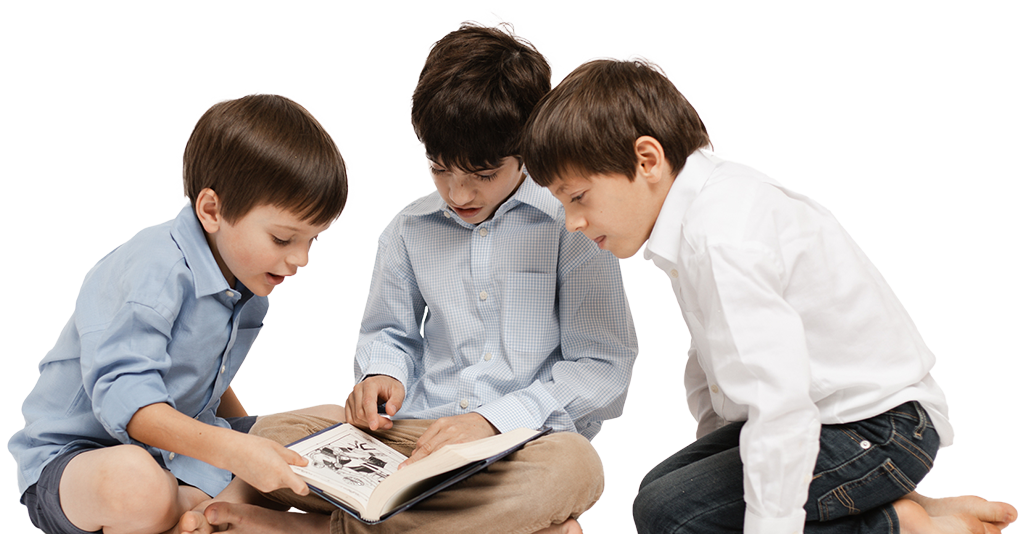 Decorative: Image of kids reading a book.